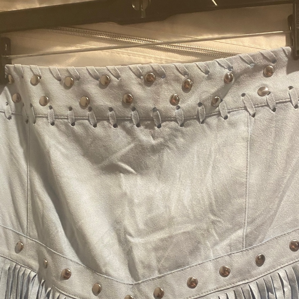 Idyllwind Sky Blue Fringe Mini Skirt - Picture 5 of 7